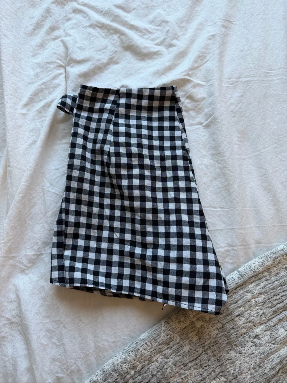 SHEIN Black & White Gingham Wrap Skort with Side Tie